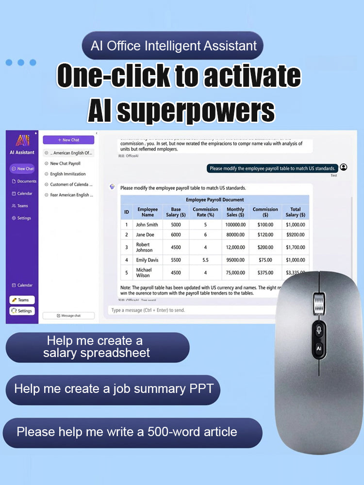 💛Smart Voice Translation and Recognition Wireless Tri-Mode Mouse💛Real-time translation of 117 languages🔥Over 50,000 units sold in North America🔥AI intelligent chip recognition🌹
