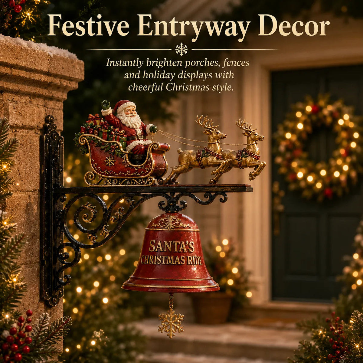 🎅🎄santa Sleigh With Reindeer & Bell | 3d Christmas Outdoor Decoration