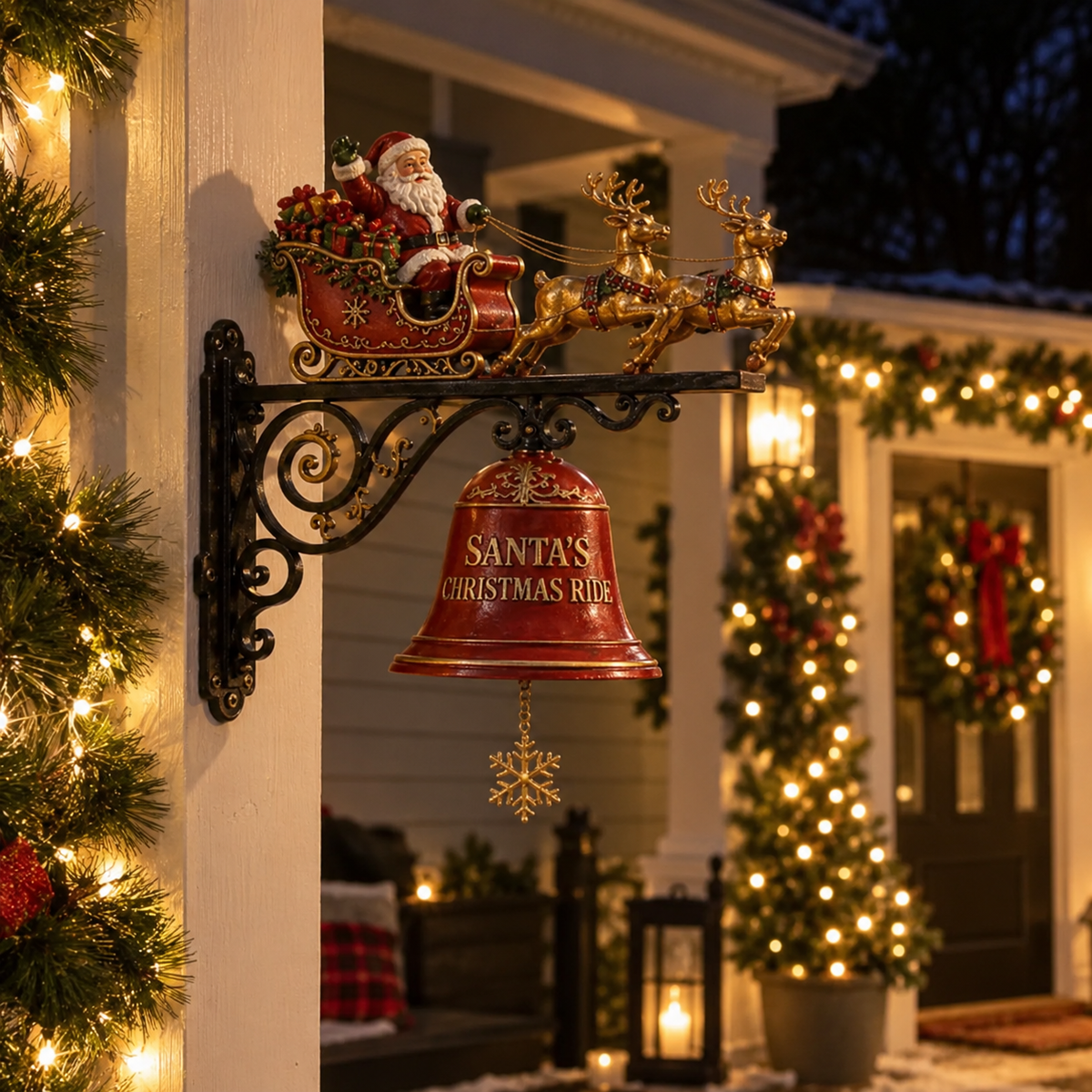 🎅🎄santa Sleigh With Reindeer & Bell | 3d Christmas Outdoor Decoration