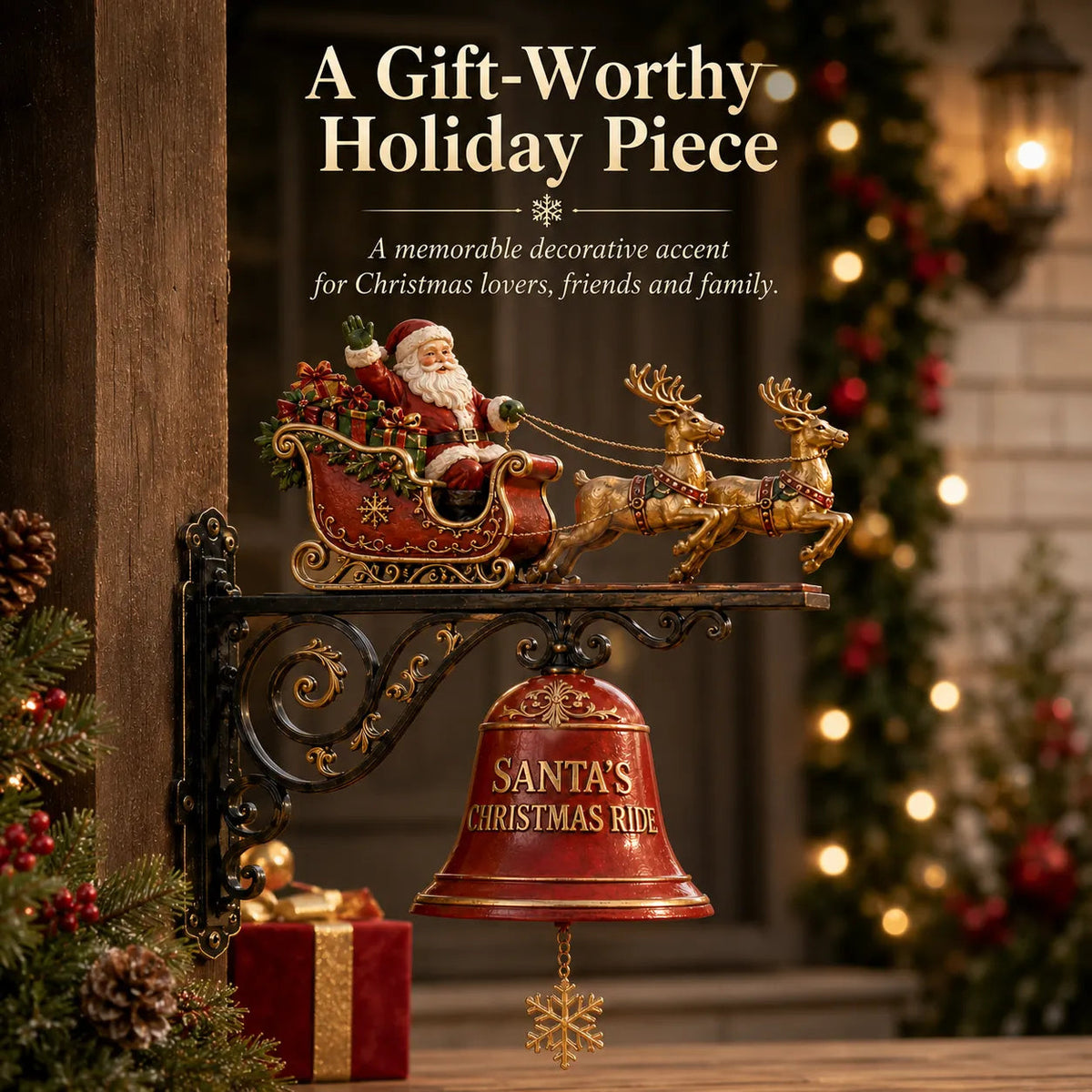 🎅🎄santa Sleigh With Reindeer & Bell | 3d Christmas Outdoor Decoration