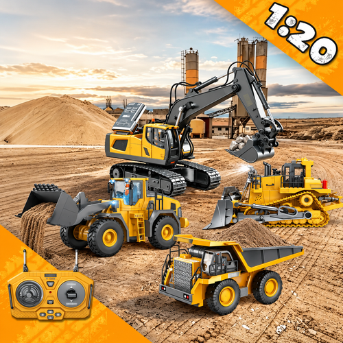 RC Construction Vehicle Toy Set with Excavator, Dump Truck, Forklift & Bulldozer🚜
