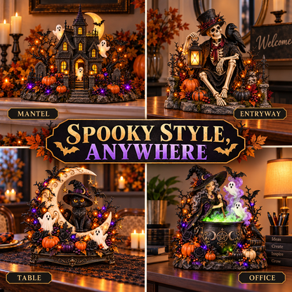 🎃 Light-Up Halloween Tabletop Decorations 👻 Spooky Ghost, Witch, Black Cat & Haunted House Collection ✨