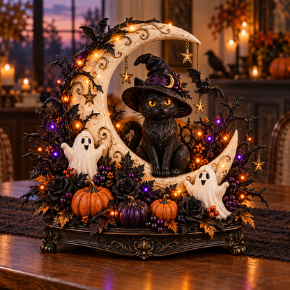 🎃 Light-Up Halloween Tabletop Decorations 👻 Spooky Ghost, Witch, Black Cat & Haunted House Collection ✨