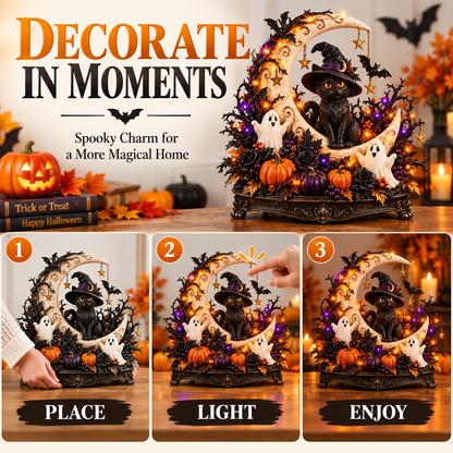 🎃 Light-Up Halloween Tabletop Decorations 👻 Spooky Ghost, Witch, Black Cat & Haunted House Collection ✨