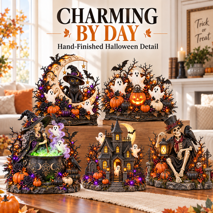 🎃 Light-Up Halloween Tabletop Decorations 👻 Spooky Ghost, Witch, Black Cat & Haunted House Collection ✨
