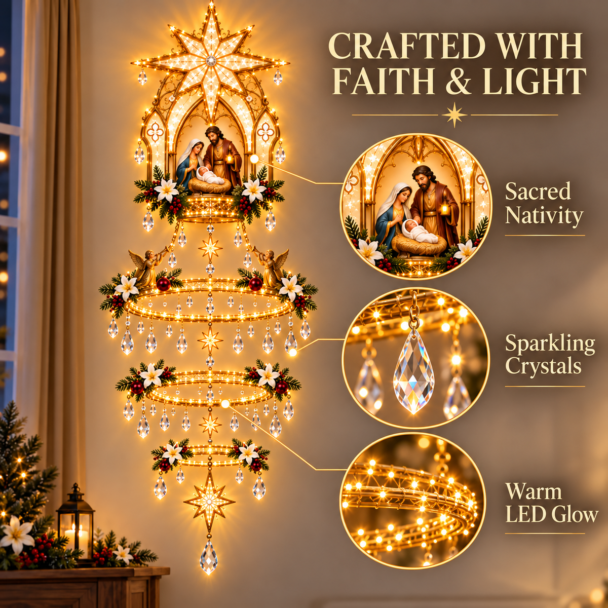 ✨ Light of His Love – Nativity Halo Wall Light 🕊️