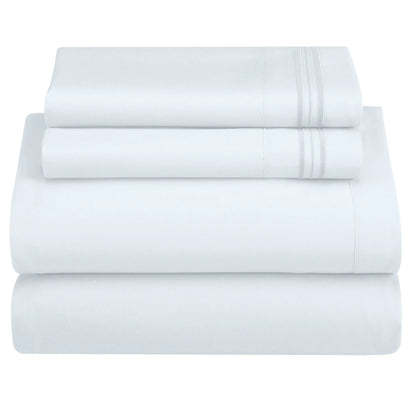 DECOR 4 Pcs Solid Bed Sheets - Brushed Microfiber Set