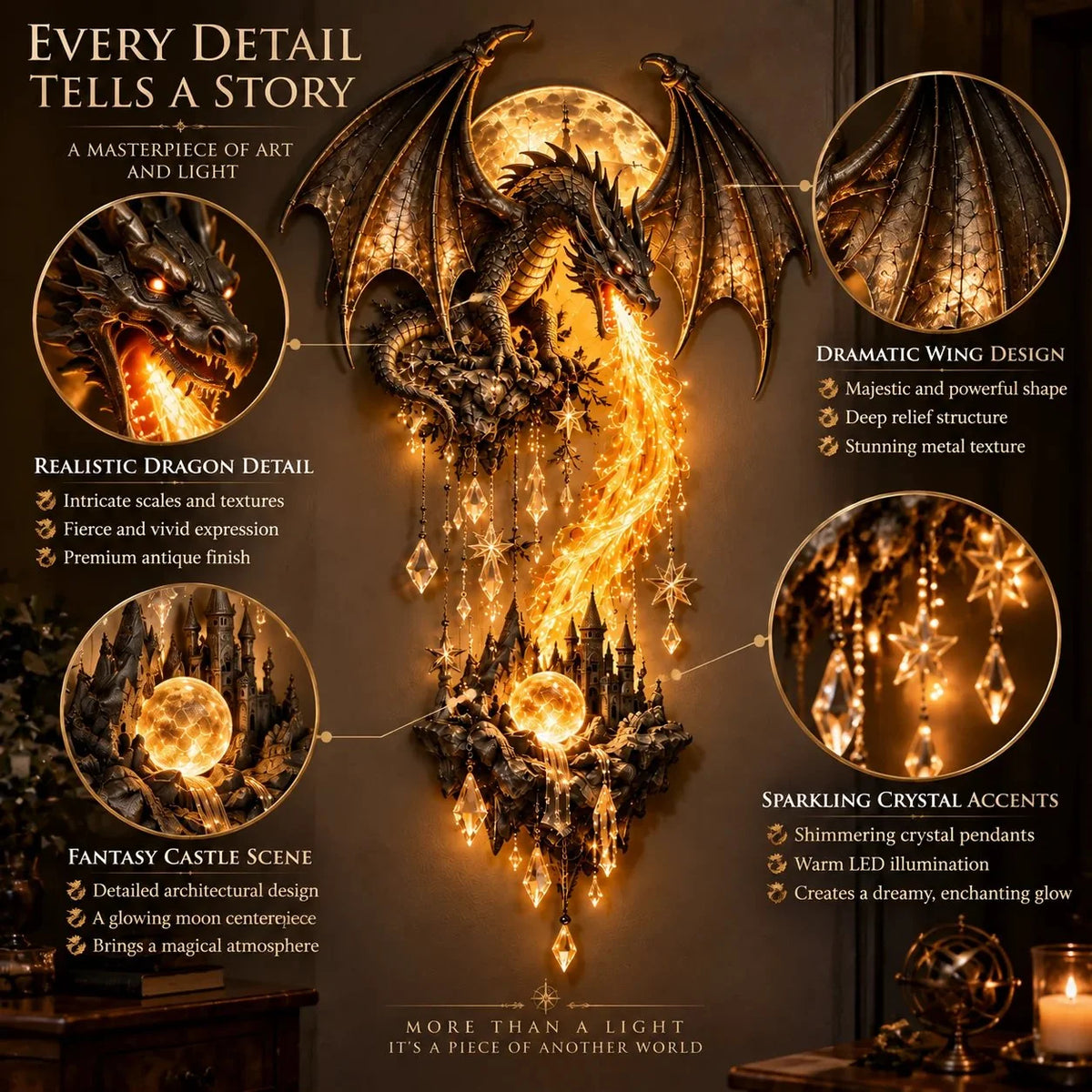 🔥 Last Day 49% OFF – 🐉 Dragonfire Moonlight Wall Lamp | Enchanted Fantasy Castle Decor ✨