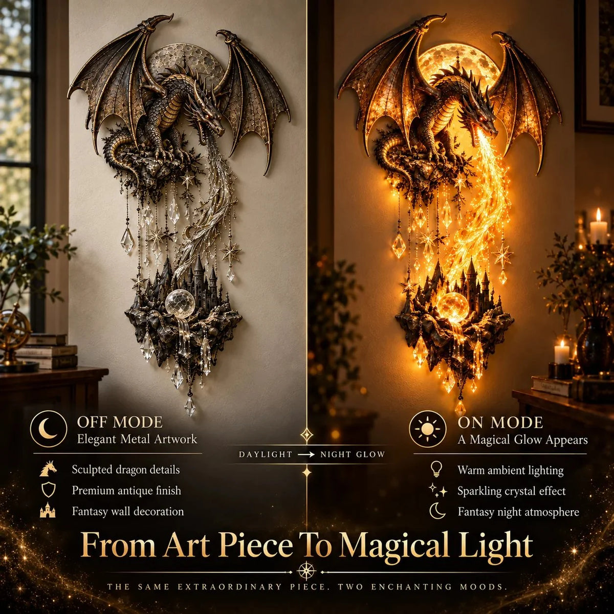 🔥 Last Day 49% OFF – 🐉 Dragonfire Moonlight Wall Lamp | Enchanted Fantasy Castle Decor ✨