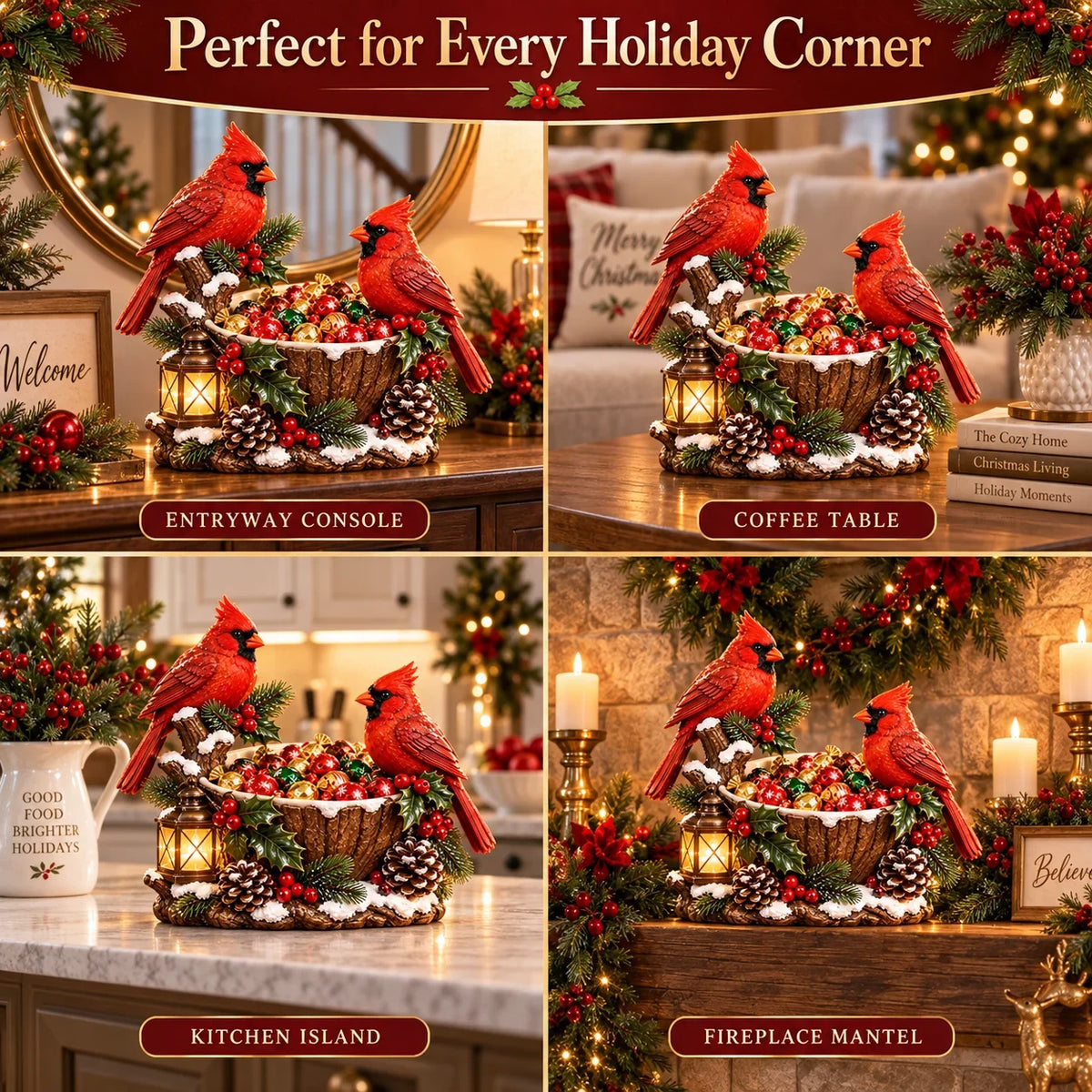 🔥Hot Sale 49% OFF❤️ Cardinal Christmas Treat Bowl™ – Lighted Holiday Candy Bowl & Tabletop Decor