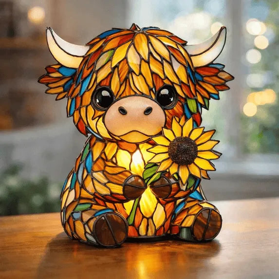 🌻🐮Creative Highland Cow  Sunflower LED Night Light