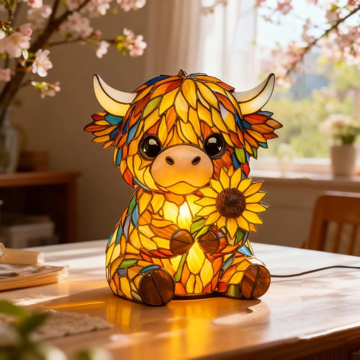 🌻🐮Creative Highland Cow  Sunflower LED Night Light