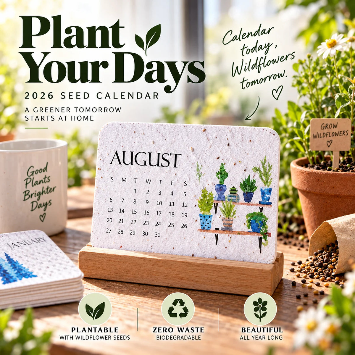 🌷Flowers🍓Fruits🪴Herbs🌱Eco-Friendly Plantable “Timeless” Seed Calendar 2027