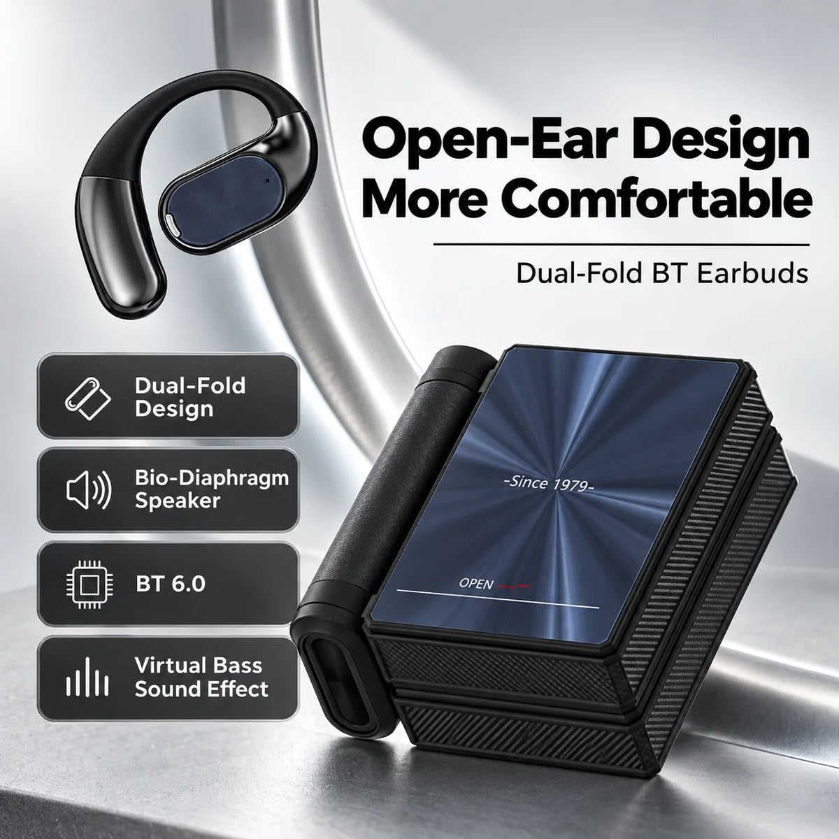 Dual-Folding Bluetooth Headphones - Waterproof, Stable Connection & Portable Design