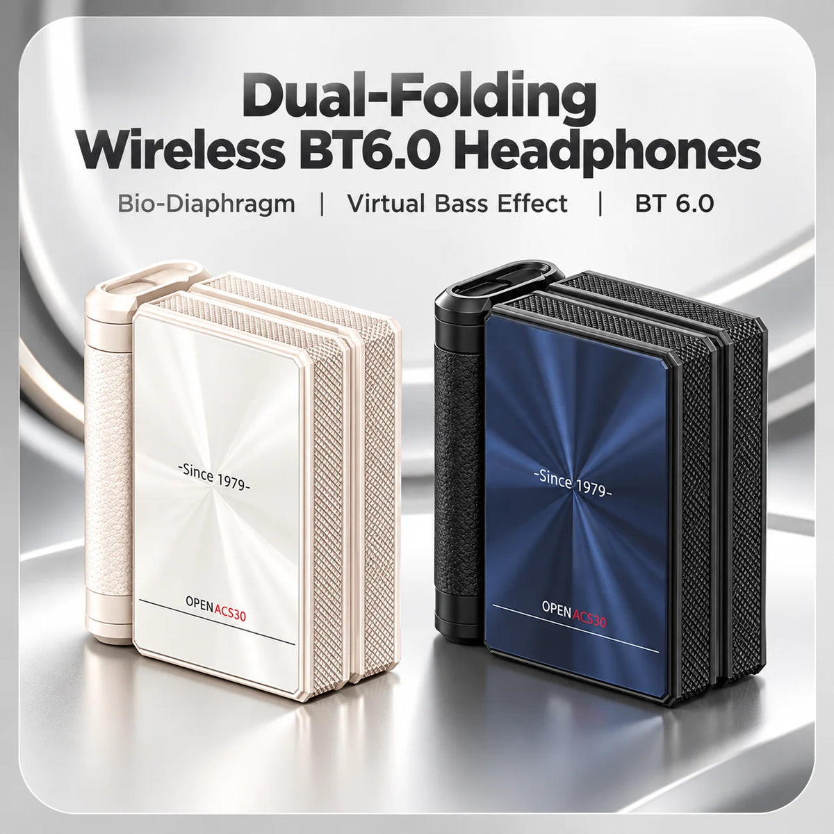 Dual-Folding Bluetooth Headphones - Waterproof, Stable Connection & Portable Design