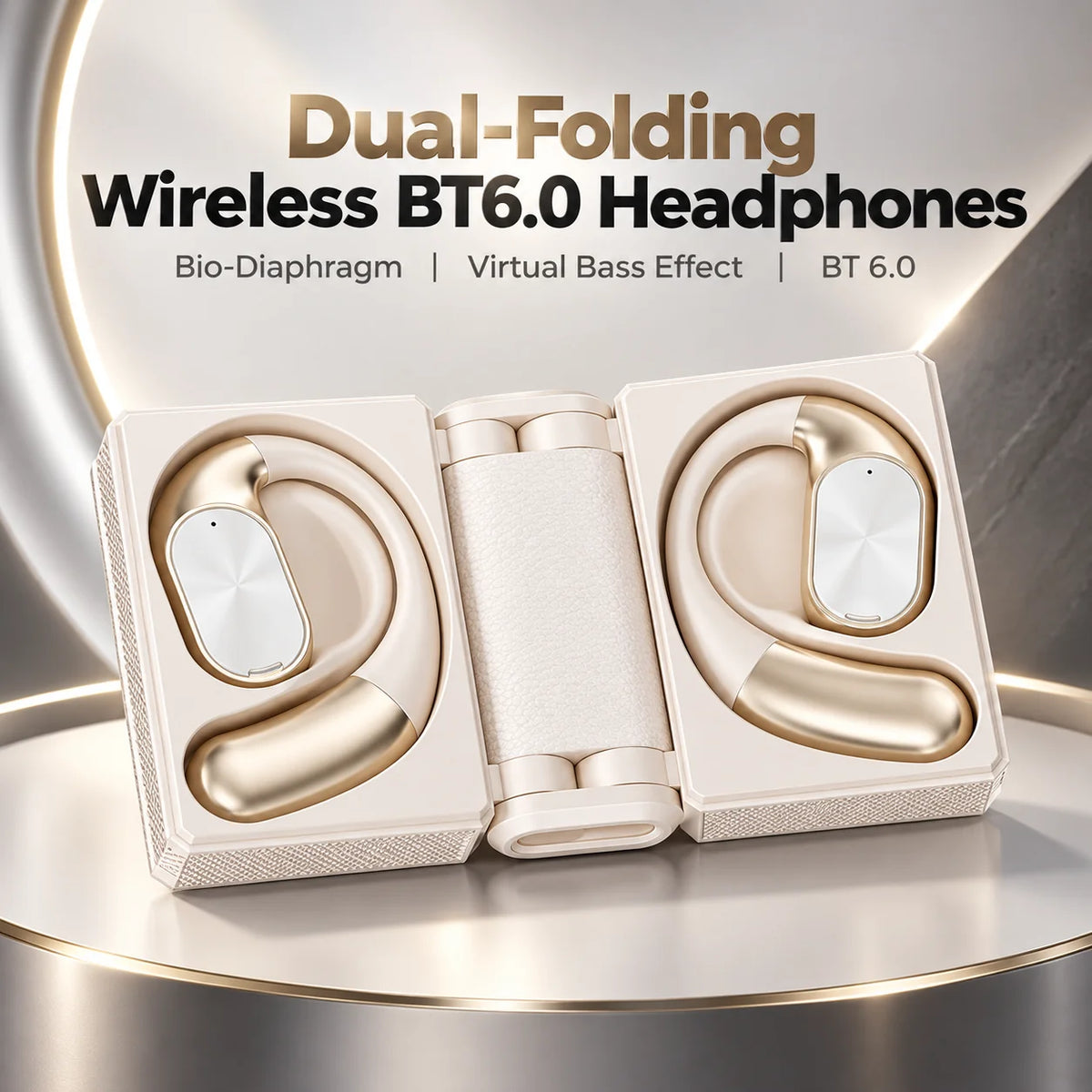 Dual-Folding Bluetooth Headphones - Waterproof, Stable Connection & Portable Design
