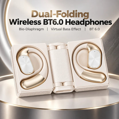 Dual-Folding Bluetooth Headphones - Waterproof, Stable Connection & Portable Design