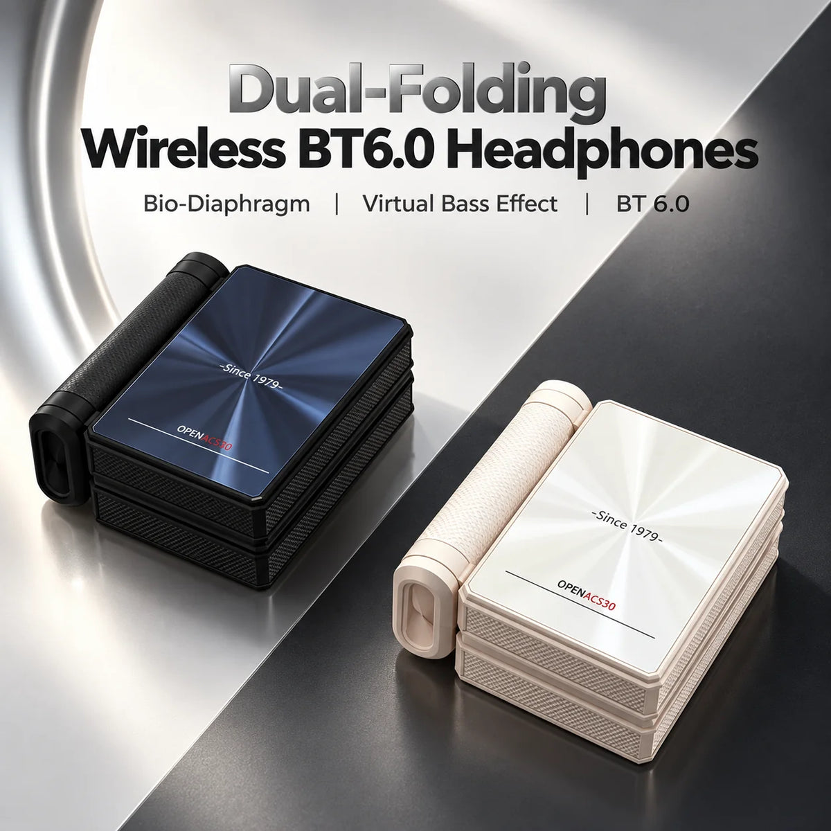 Dual-Folding Bluetooth Headphones - Waterproof, Stable Connection & Portable Design