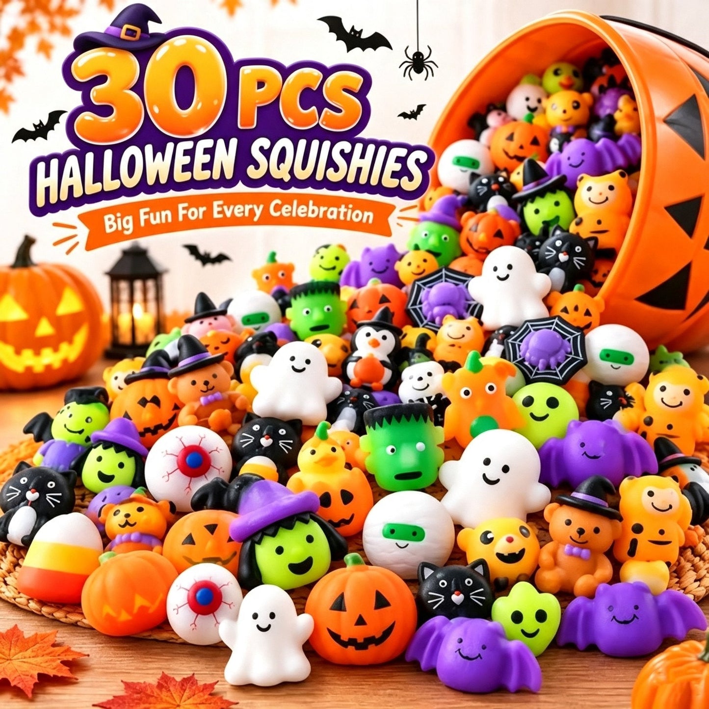 🎃 Bulk Halloween Mini Squishy Toys – 30/50/100PCS Party Favors for Kids