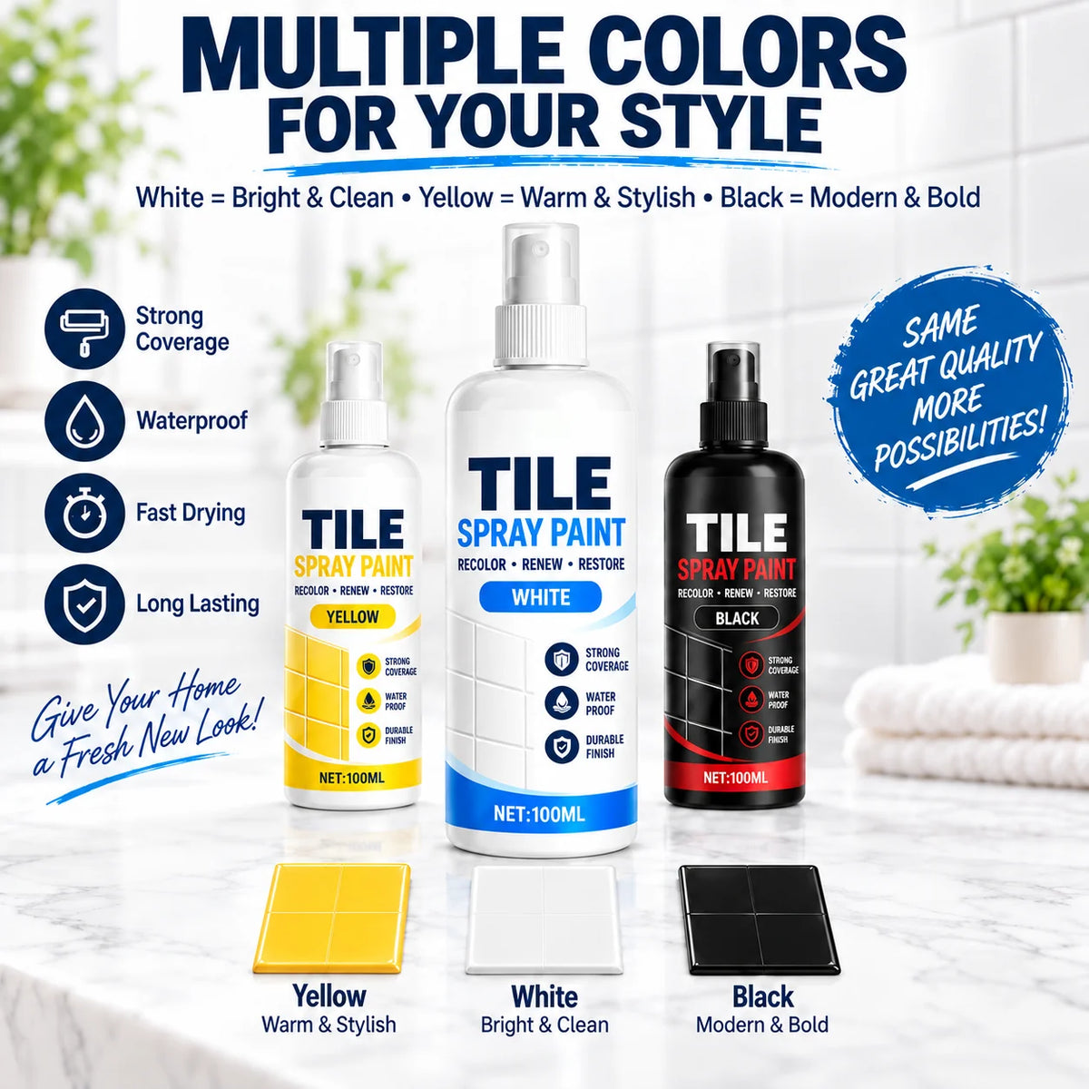 🎨 Tile Renewal Spray Paint | 100ml 3 Colors