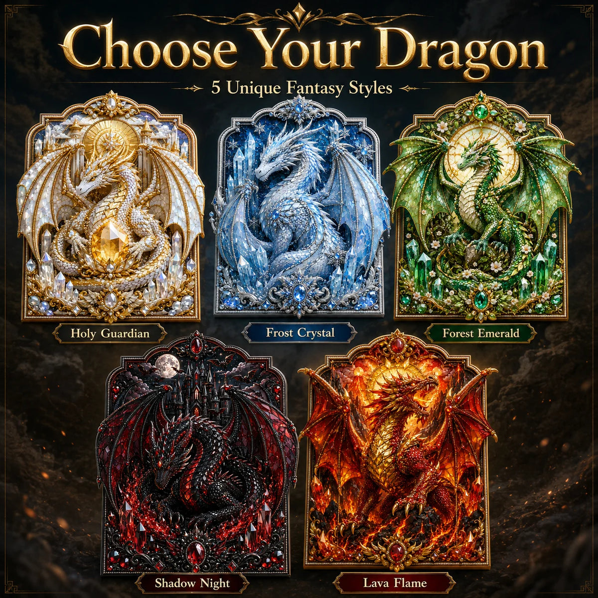 🐉 3D Layered Dragon Diamond Painting Kit, 5 Styles Fantasy Crystal Pearl Drill DIY Art Decor 25×30cm
