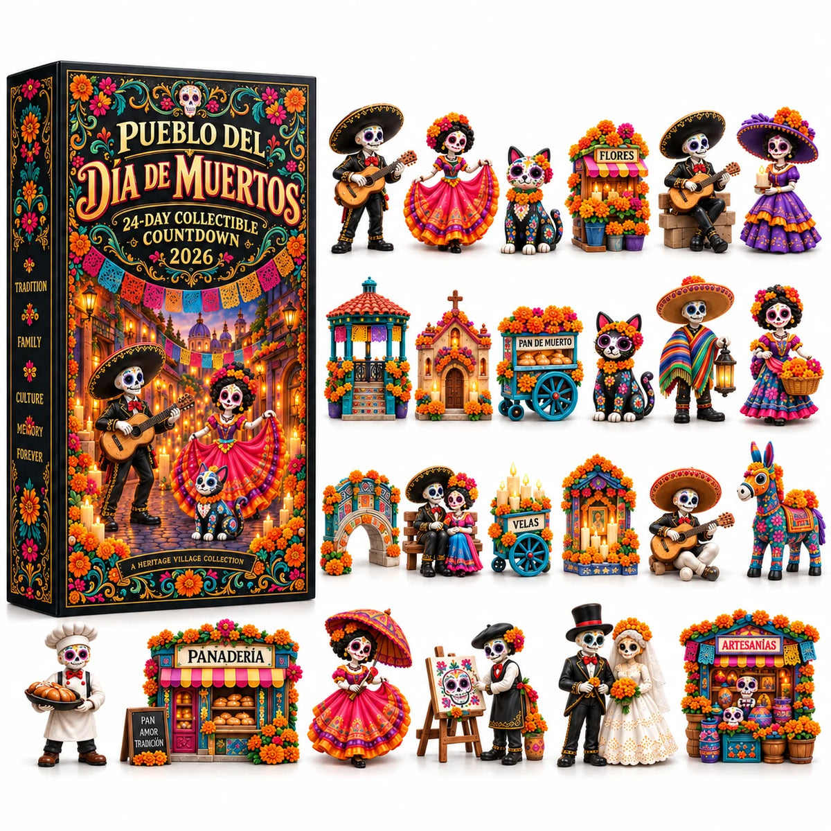 🔥Pueblo del Día de Muertos 2026 – 24-Day Day of the Dead Collectible Countdown Calendar with 24 Unique Miniatures
