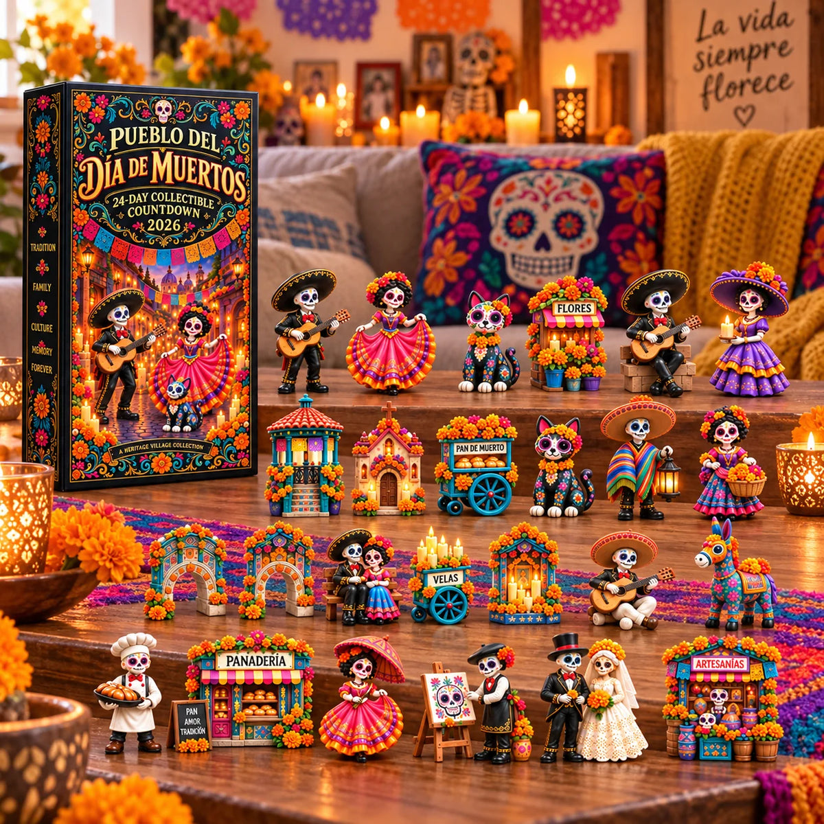 🔥Pueblo del Día de Muertos 2026 – 24-Day Day of the Dead Collectible Countdown Calendar with 24 Unique Miniatures