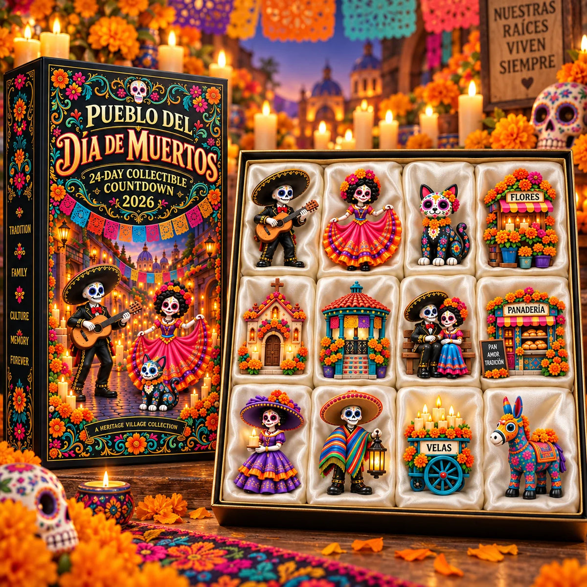 🔥Pueblo del Día de Muertos 2026 – 24-Day Day of the Dead Collectible Countdown Calendar with 24 Unique Miniatures