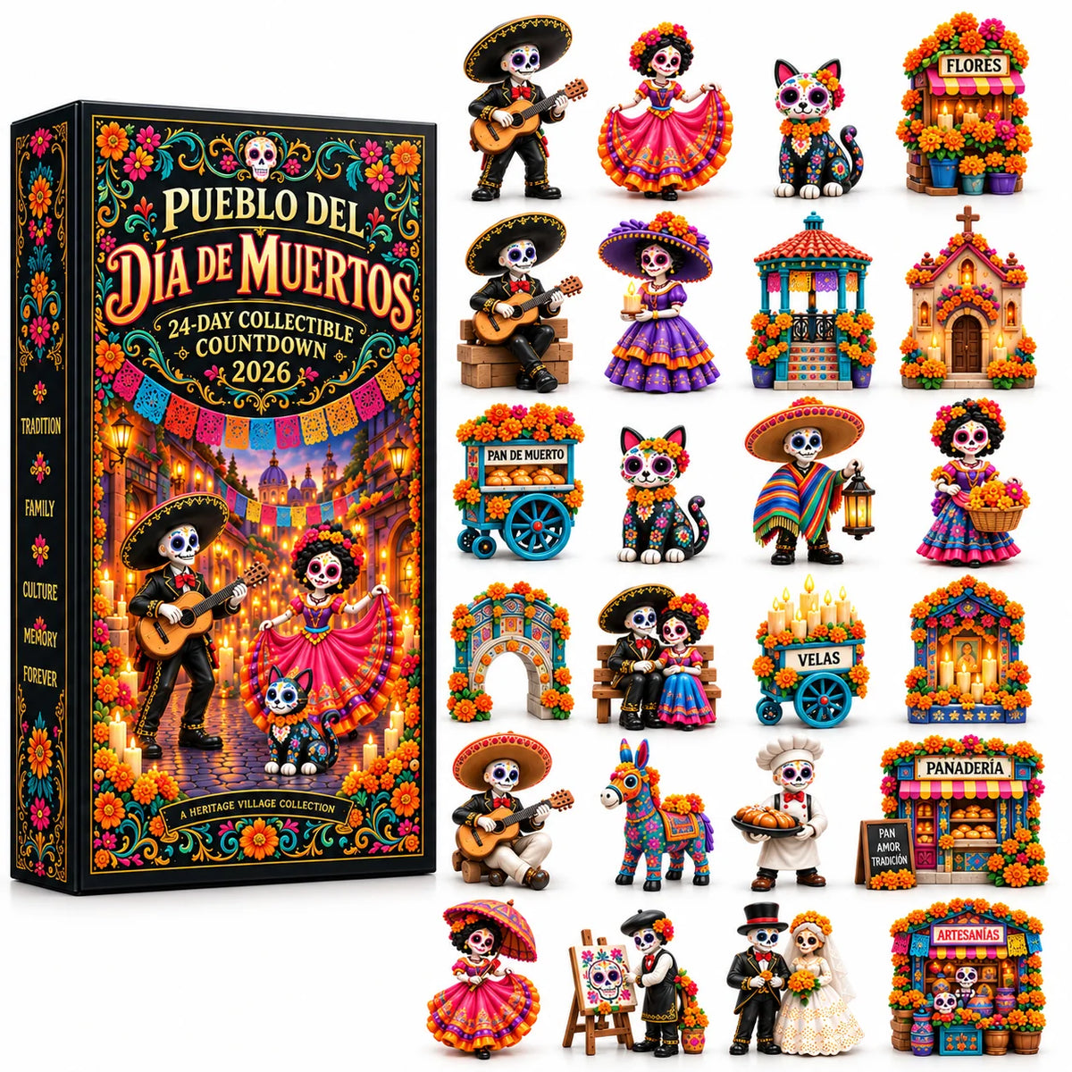 🔥Pueblo del Día de Muertos 2026 – 24-Day Day of the Dead Collectible Countdown Calendar with 24 Unique Miniatures