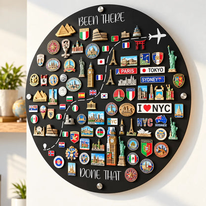 🌍✈️ Been There, Done That Travel Magnet Display Board – Round Travel Memory Wall Decor