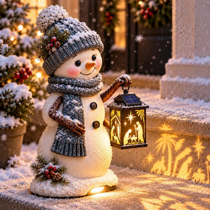 ⛄️🎄Snowman Nativity Glow – Solar Christmas Step Light with Holy Family Projection