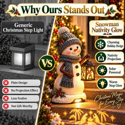 ⛄️🎄Snowman Nativity Glow – Solar Christmas Step Light with Holy Family Projection