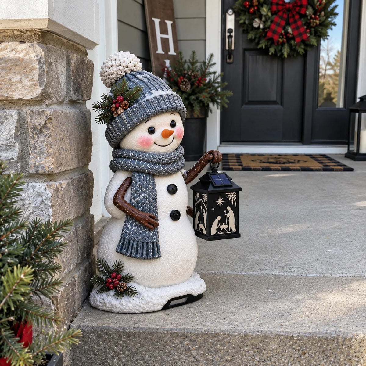 ⛄️🎄Snowman Nativity Glow – Solar Christmas Step Light with Holy Family Projection