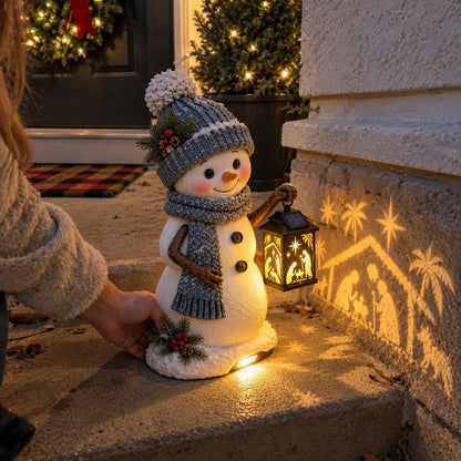 ⛄️🎄Snowman Nativity Glow – Solar Christmas Step Light with Holy Family Projection
