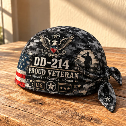 100% Handmade DD-214 Proud Veteran Camo Head Wrap Cap