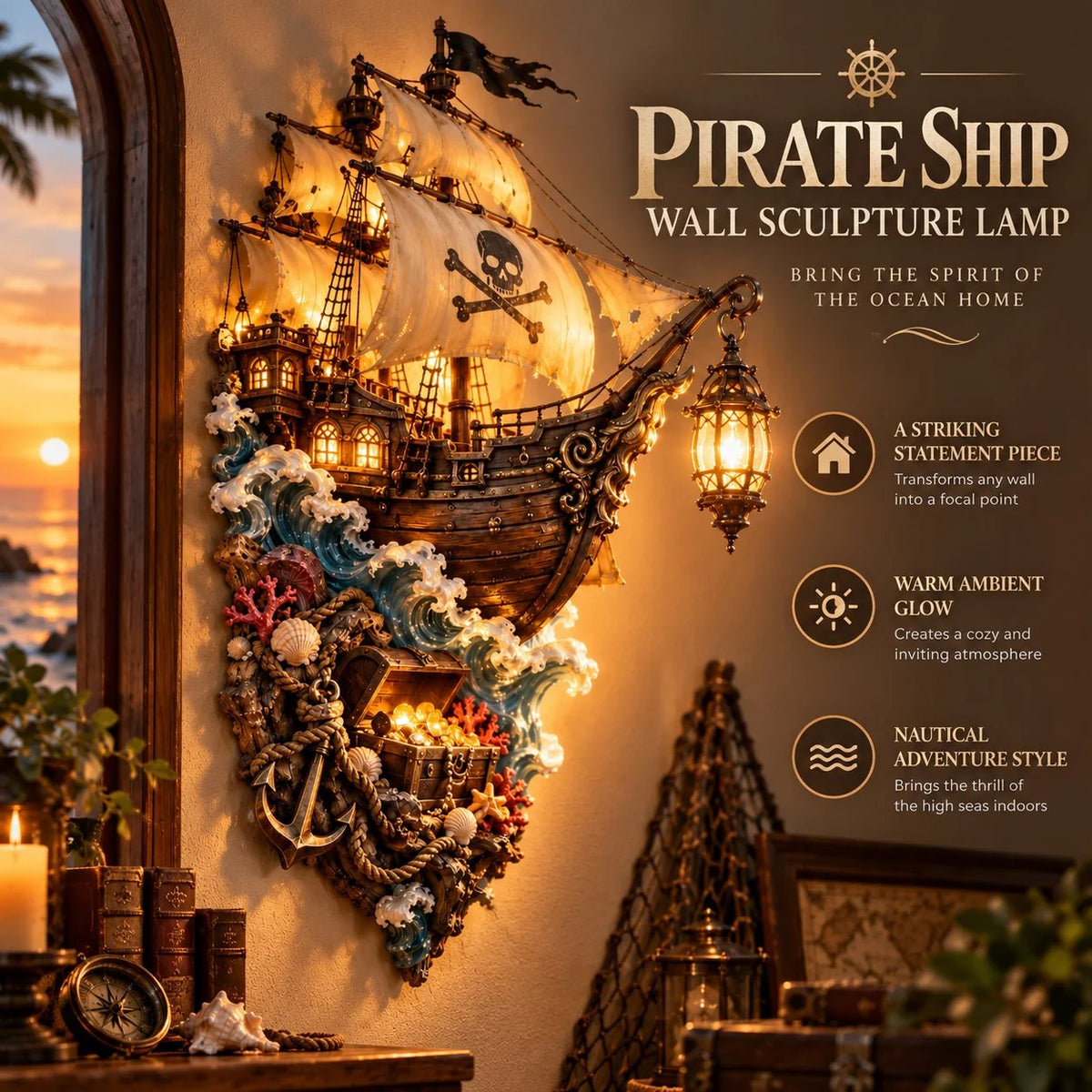 ⛵Ghost Ship Lantern – Light-Up Nautical Wall Decor