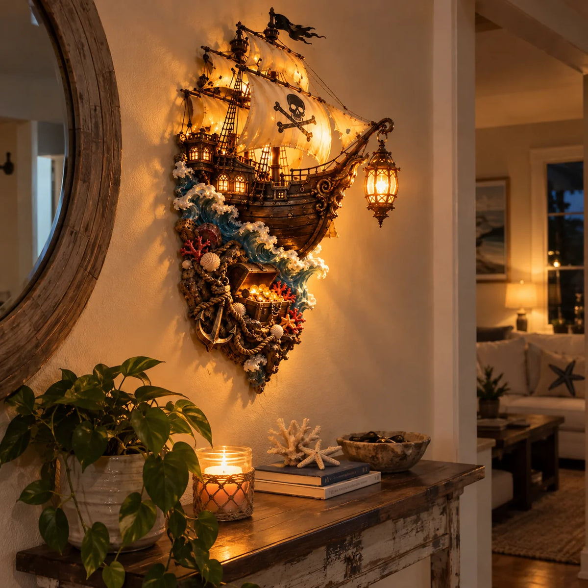 ⛵Ghost Ship Lantern – Light-Up Nautical Wall Decor