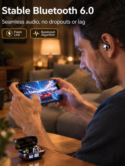 【💥 Limited-time 50% off sale】🔥 6-Piece True Wireless Earbuds | 3 Multi-Use Modes | 200 Hours Battery | LED Power Display 🎵