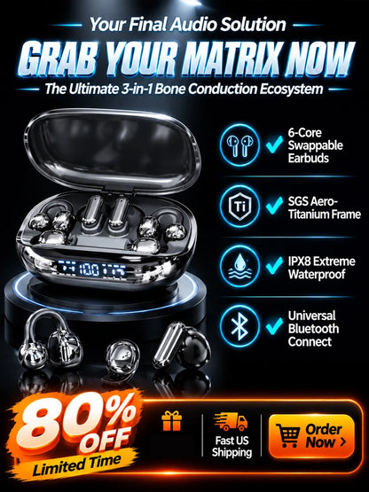 【💥 Limited-time 50% off sale】🔥 6-Piece True Wireless Earbuds | 3 Multi-Use Modes | 200 Hours Battery | LED Power Display 🎵