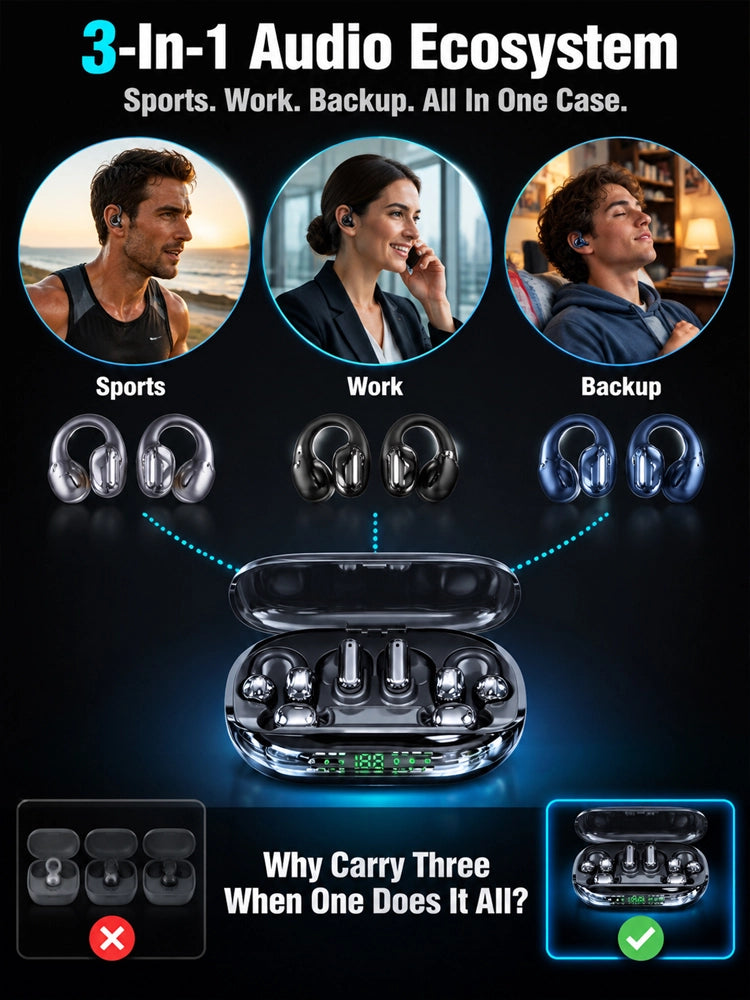 【💥 Limited-time 50% off sale】🔥 6-Piece True Wireless Earbuds | 3 Multi-Use Modes | 200 Hours Battery | LED Power Display 🎵