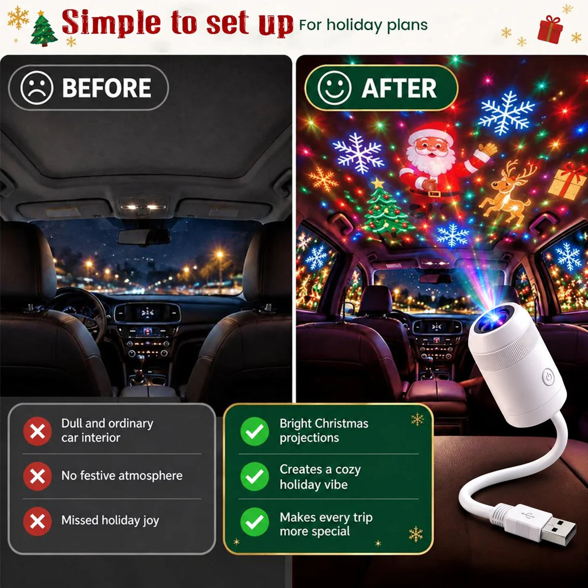 🎅 Christmas Car Projector Light ✨ Bring Holiday Magic On The Road