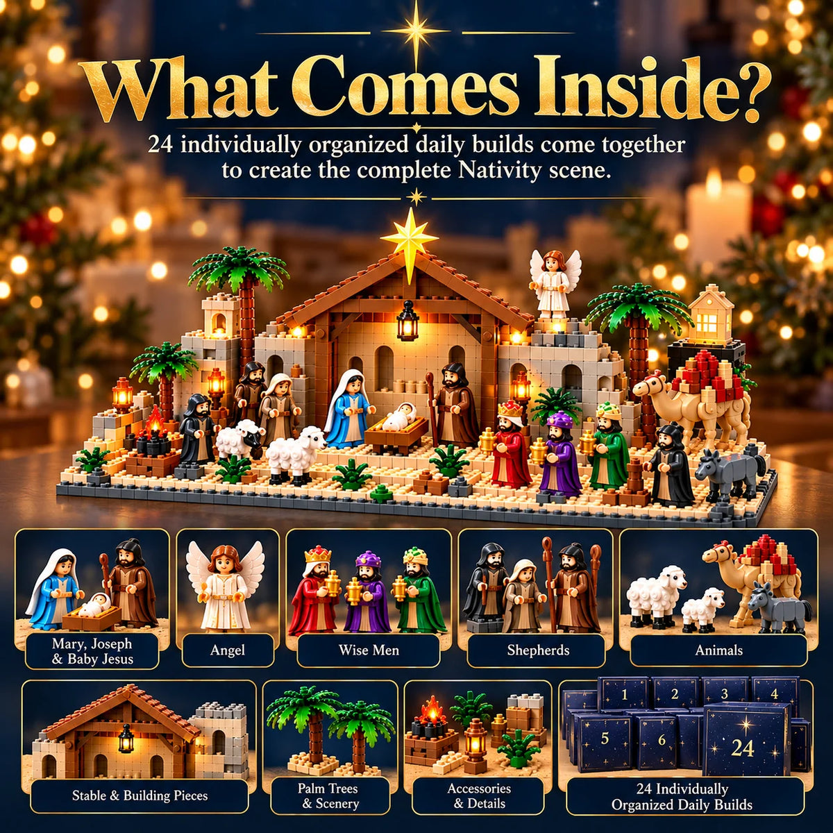 🎅🏻🗓️Nativity Advent Calendar – 24-Day Buildable Christmas Nativity Set