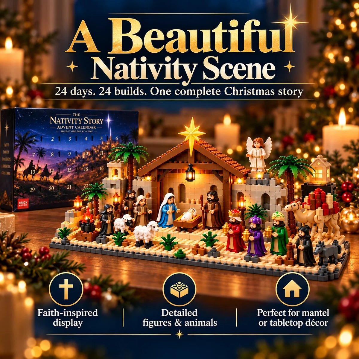 🎅🏻🗓️Nativity Advent Calendar – 24-Day Buildable Christmas Nativity Set