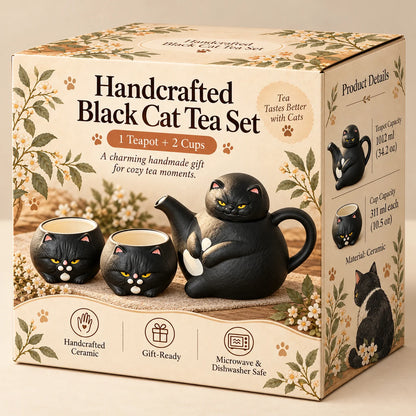 Handcrafted Calico Cat Teapot & Cup Set