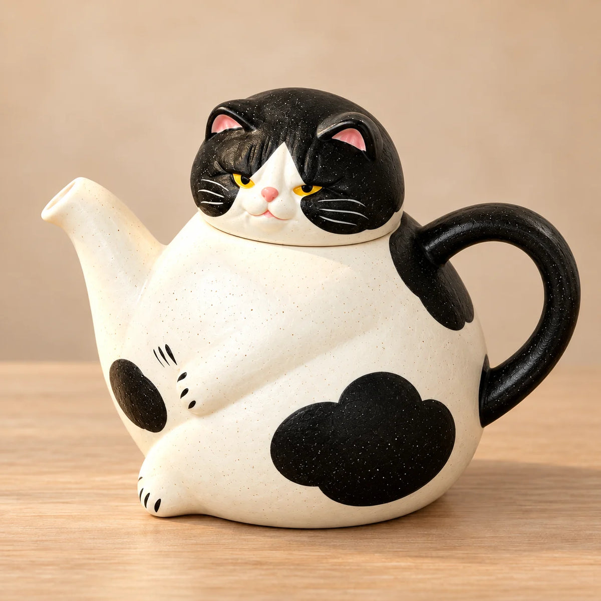 Handcrafted Calico Cat Teapot & Cup Set