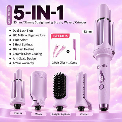 🎀 5-in-1 Hair Styler for Curls, Waves & More