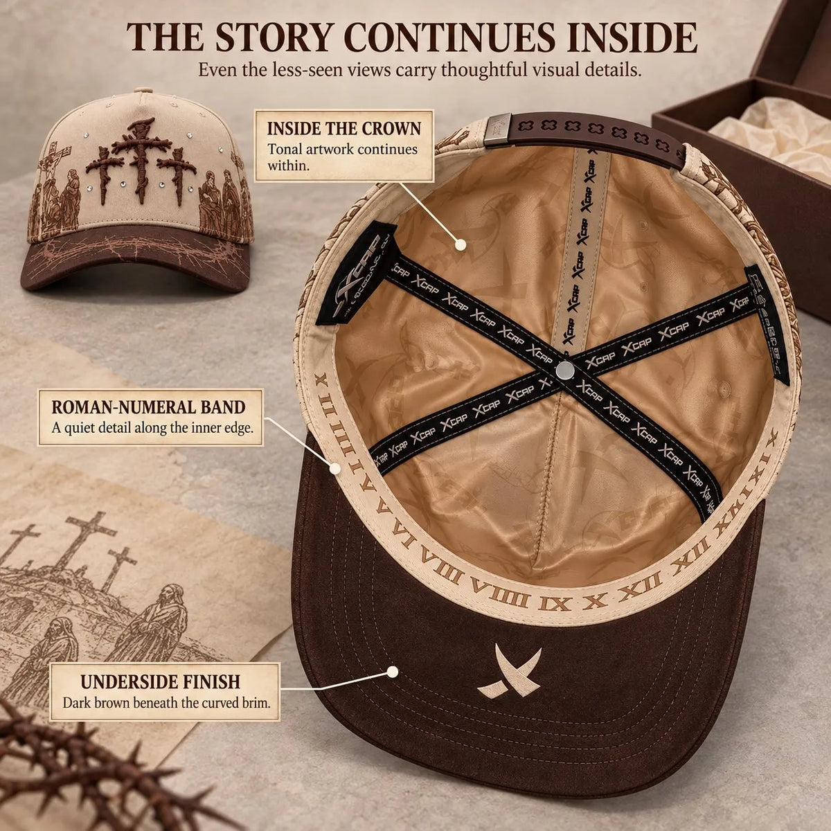 ✝️ Viacrucis Faith-inspired Cap | Raised Crosses • Way Of The Cross Artwork