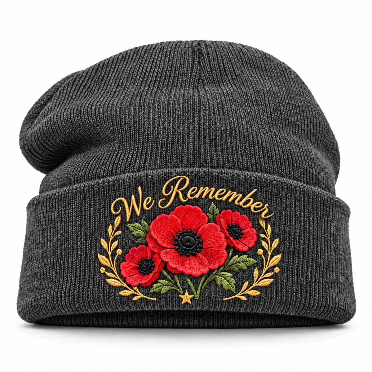 "Lest We Forget" Poppy Embroidered Beanie