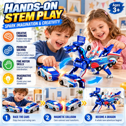 Magnetic Transforming Dragon Race Car! 2-in-1 Transformable Dragon & Racing Vehicle Toy🚗