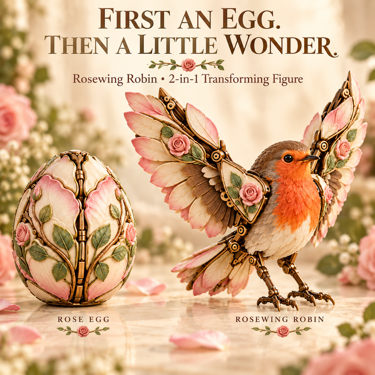🌹Buy 2 Get 20% OFF🐦 Rosewing Robin – 2-in-1 Rose Egg to Mechanical Bird Transforming Figure